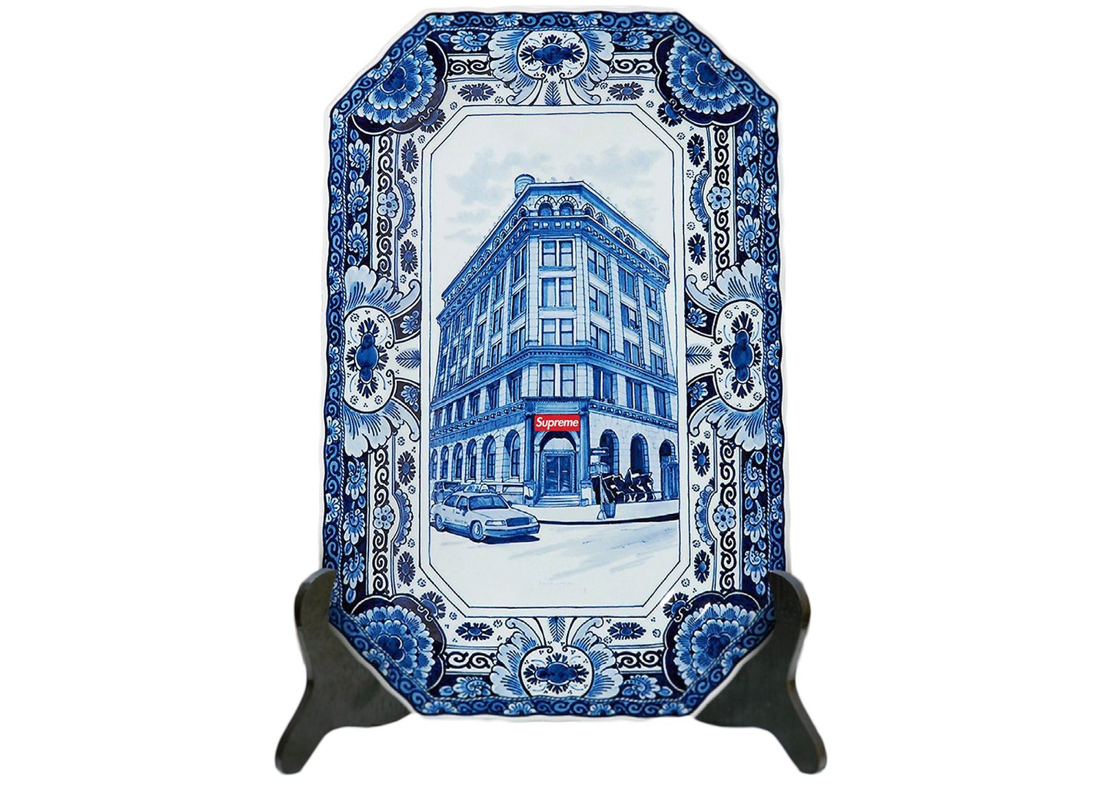 streetwear Supreme Royal Delft Hand-Painted 190 Bowery Large Plate Blue